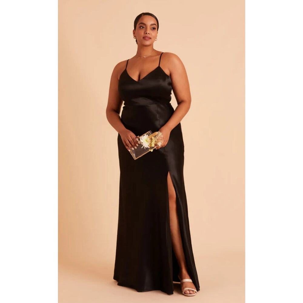 NWT Birdy Grey Women's Black V-Neck Jay Strappy Tank Satin Dress Plus‎ Size 2X